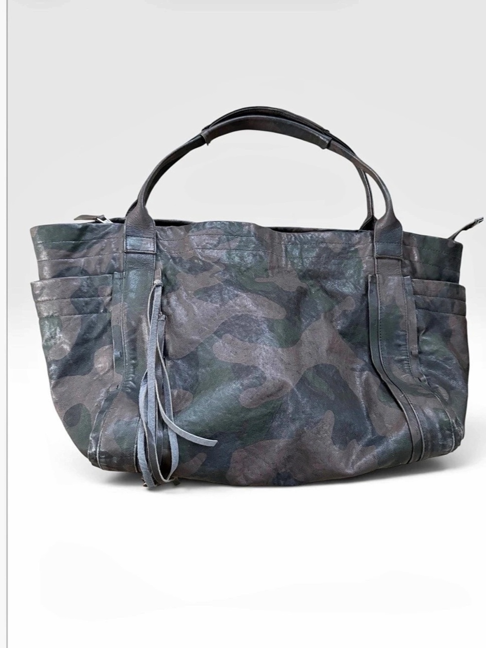 Christiansen Camo Leather Tote in Black & Green